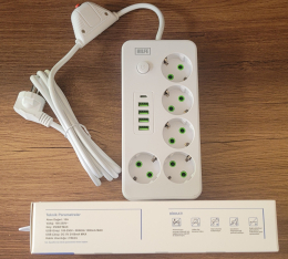 5 Priz 4 USB 1 TYPE C Uzatma Kablosu