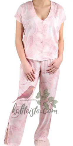 Kadın Saten Pijama Takımı Pembe Seçenekli - 4